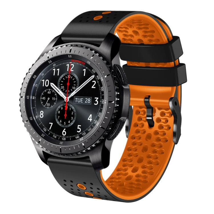 For Samsung Gear S3 Frontier 22mm Perforated Two-Color Silicone Watch Band(Black+Orange) by bashfashion