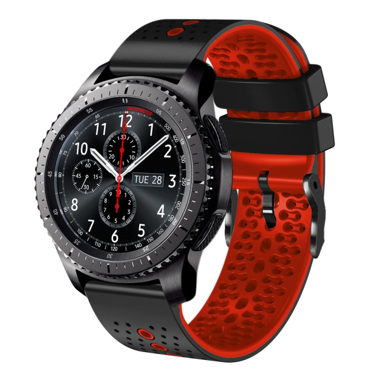 For Samsung Gear S3 Frontier 22mm Perforated Two-Color Silicone Watch Band(Black+Red) by bashfashion