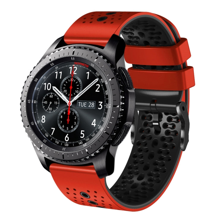 For Samsung Gear S3 Frontier 22mm Perforated Two-Color Silicone Watch Band(Red+Black) by bashfashion