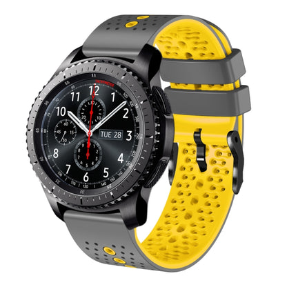 For Samsung Gear S3 Frontier 22mm Perforated Two-Color Silicone Watch Band(Grey+Yellow) by bashfashion