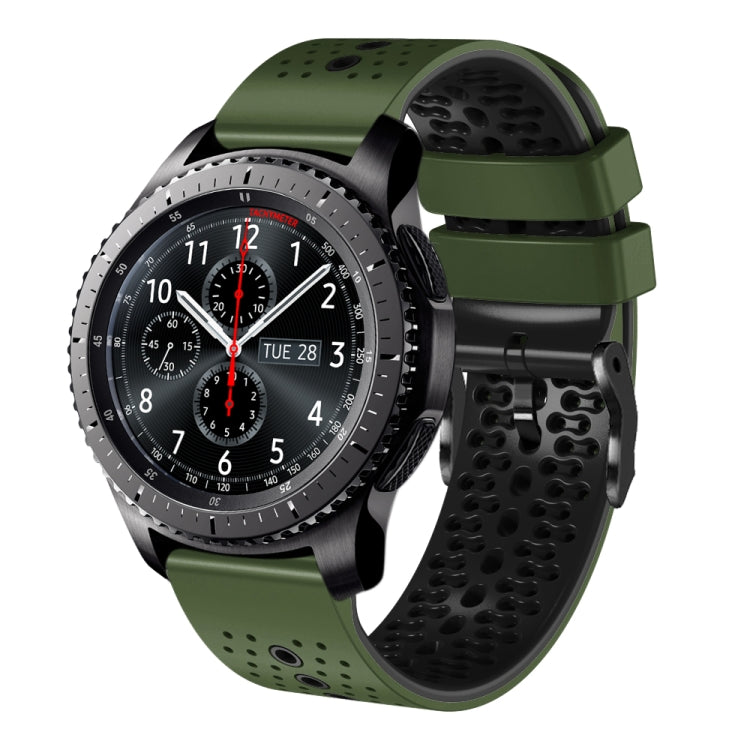 For Samsung Gear S3 Frontier 22mm Perforated Two-Color Silicone Watch Band(Army Green+Black) by bashfashion