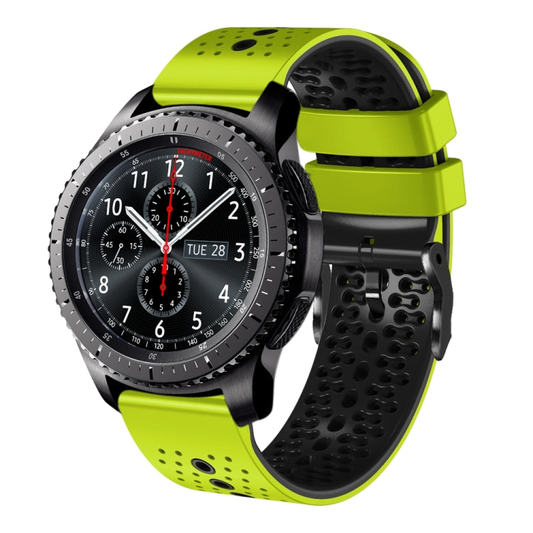 For Samsung Gear S3 Frontier 22mm Perforated Two-Color Silicone Watch Band(Lime+Black) by bashfashion