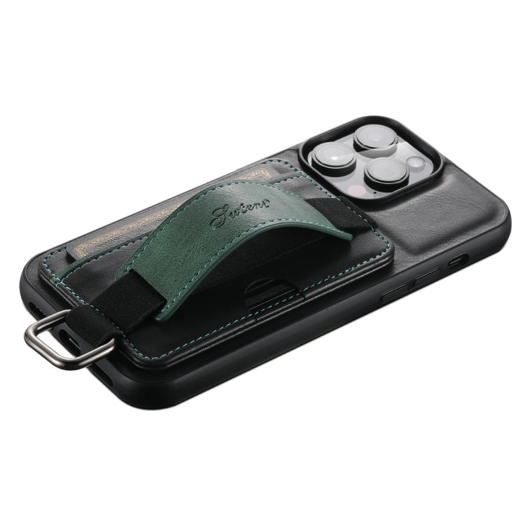 For iPhone 11 Suteni H13 Card Wallet Wrist Strap Holder PU Phone Case(Black) by Suteni
