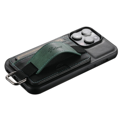 For iPhone 14 Pro Suteni H13 Card Wallet Wrist Strap Holder PU Phone Case(Black) by Suteni