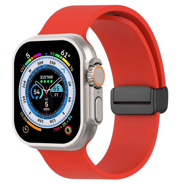Magnetic Black Buckle Smooth Silicone Watch Band For Apple Watch Ultra 49mm(Red) by bashfashion
