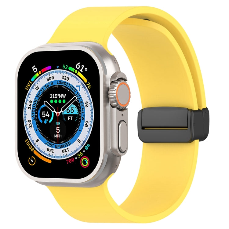 Magnetic Black Buckle Smooth Silicone Watch Band For Apple Watch Ultra 49mm(Yellow) by bashfashion