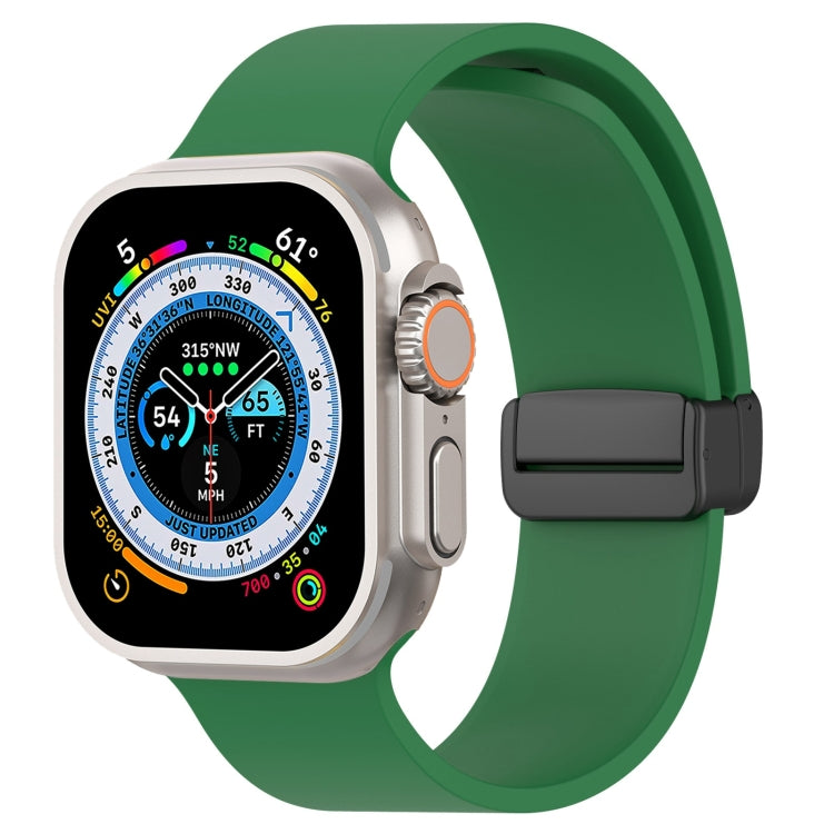 Magnetic Black Buckle Smooth Silicone Watch Band For Apple Watch Ultra 49mm(Dark Green) by bashfashion