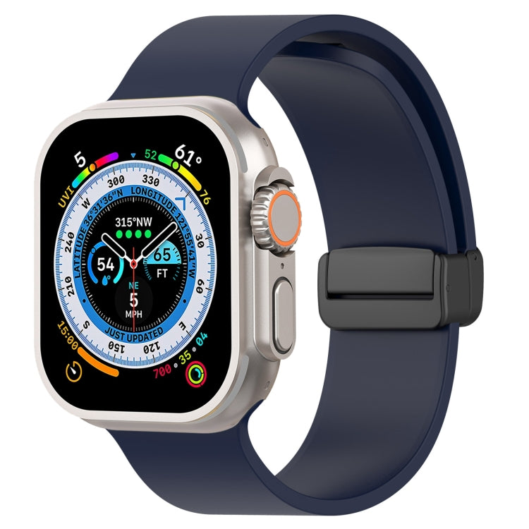 Magnetic Black Buckle Smooth Silicone Watch Band For Apple Watch Ultra 49mm(Midnight Blue) by bashfashion