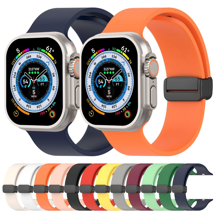 Magnetic Black Buckle Smooth Silicone Watch Band For Apple Watch Ultra 49mm(Orange) by bashfashion