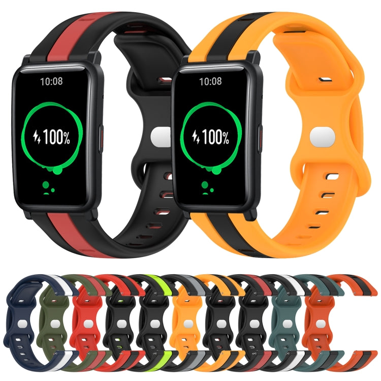For Honor Watch ES 20mm Butterfly Buckle Two-Color Silicone Watch Band(Orange+Black) by bashfashion