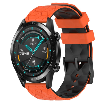 For Huawei GT2 46mm 22mm Football Pattern Two-Color Silicone Watch Band(Orange+Black) by bashfashion