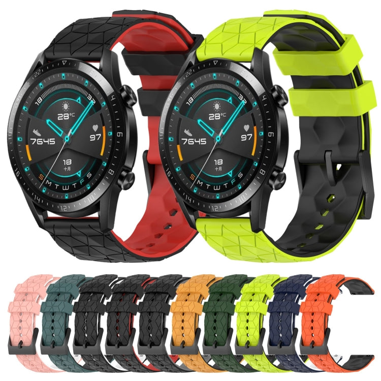 For Huawei GT2 46mm 22mm Football Pattern Two-Color Silicone Watch Band(Orange+Black) by bashfashion