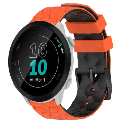 For Garmin Forerunner 55 20mm Football Pattern Two-Color Silicone Watch Band(Orange+Black) by bashfashion
