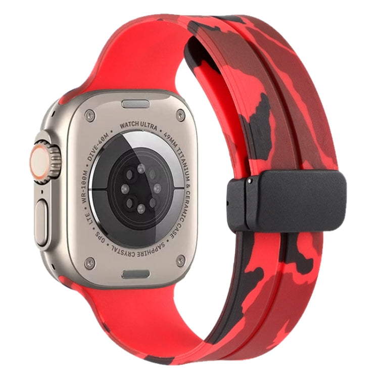 Magnetic Clasp Camouflage Silicone Watch Band For Apple Watch Ultra 49mm(Camouflage Red) by bashfashion