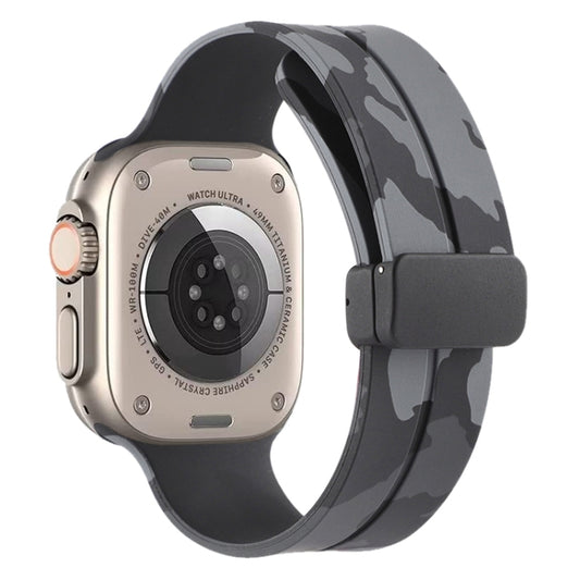 Magnetic Clasp Camouflage Silicone Watch Band For Apple Watch Ultra 49mm(Camouflage Dark Grey) by bashfashion