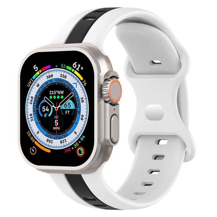 Butterfly Buckle Two-Color Silicone Watch Band For Apple Watch Ultra 49mm(White+Black) by bashfashion