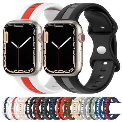 Butterfly Buckle Two-Color Silicone Watch Band For Apple Watch Series 9&8&7 41mm / SE 3&SE 2&6&SE&5&4 40mm / 3&2&1 38mm(White+Black) by bashfashion