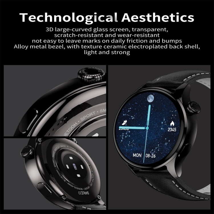 Q3 Max 1.36 inch Color Screen Smart Watch,Leather Strap,Support Heart Rate Monitoring / Blood Pressure Monitoring(Black) by bashfashion