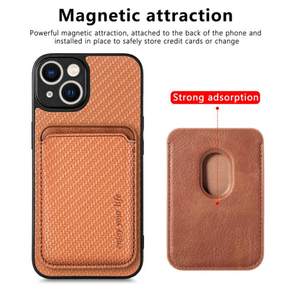 For iPhone 14 Carbon Fiber Leather Card Magsafe Magnetic Phone Case(Brown) by bashfashion