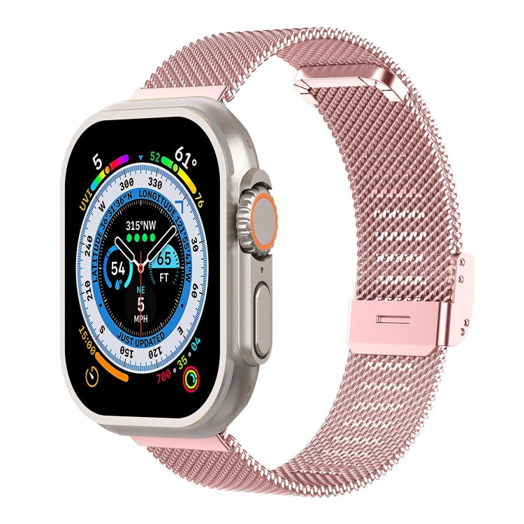 Milan Metal Steel Mesh Integrated Buckle Watch Band For Apple Watch Ultra 49mm / Series 8&7 45mm(Pink) by bashfashion