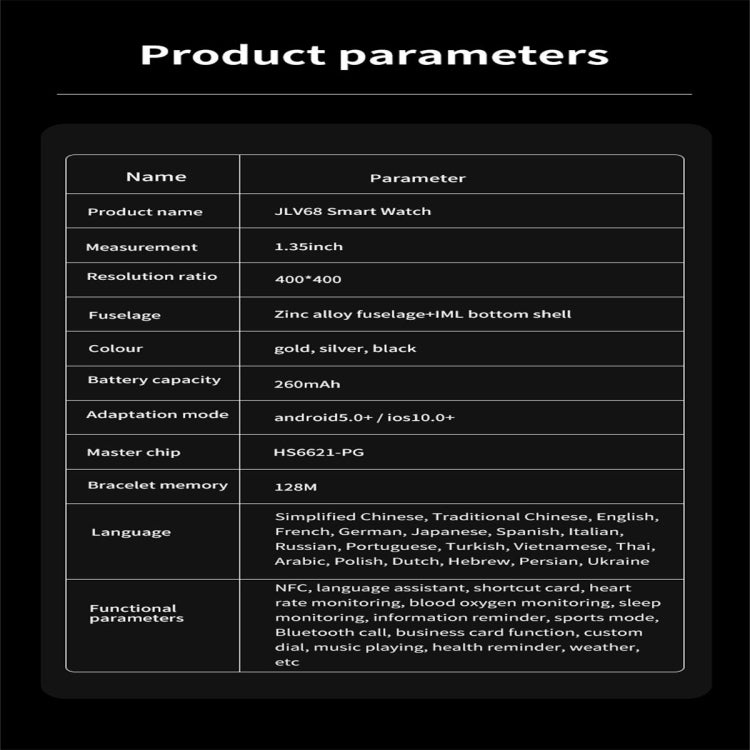 JLV68 1.35 inch Color Screen Smart Watch,Support Heart Rate Monitoring / Blood Pressure Monitoring(Silver) by bashfashion