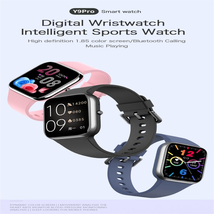 Y9 Pro 1.85 inch Color Screen Smart Watch,Support Heart Rate Monitoring / Blood Pressure Monitoring(Black) by bashfashion