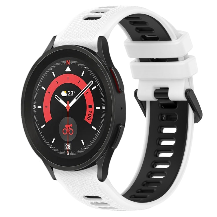 For Samsung Galaxy Watch5 Pro 45mm 20mm Sports Two-Color Silicone Watch Band(White+Black) by bashfashion