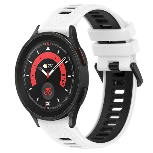 For Samsung Galaxy Watch5 Pro 45mm 20mm Sports Two-Color Silicone Watch Band(White+Black) by bashfashion