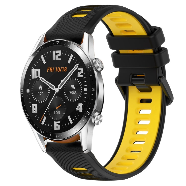 For Huawei GT2 46mm 22mm Sports Two-Color Silicone Watch Band(Black+Yellow) by bashfashion
