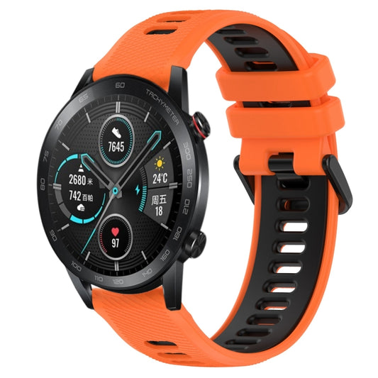 For Honor Magic Watch 2 46mm 22mm Sports Two-Color Silicone Watch Band(Orange+Black) by bashfashion