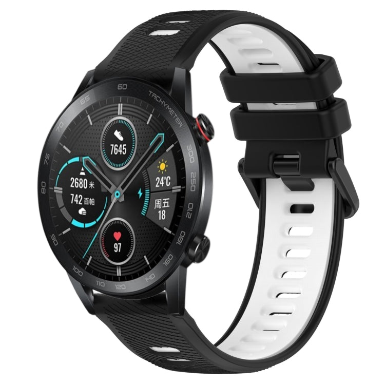 For Honor Magic Watch 2 46mm 22mm Sports Two-Color Silicone Watch Band(Black+White) by bashfashion
