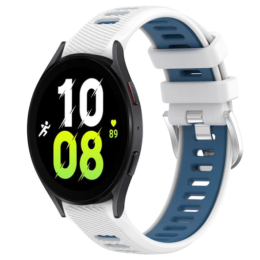 For Samsung Galaxy Watch5 44mm 20mm Sports Two-Color Steel Buckle Silicone Watch Band(White+Blue) by bashfashion
