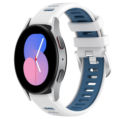 For Samsung Galaxy Watch5 40mm 20mm Sports Two-Color Steel Buckle Silicone Watch Band(White+Blue) by bashfashion