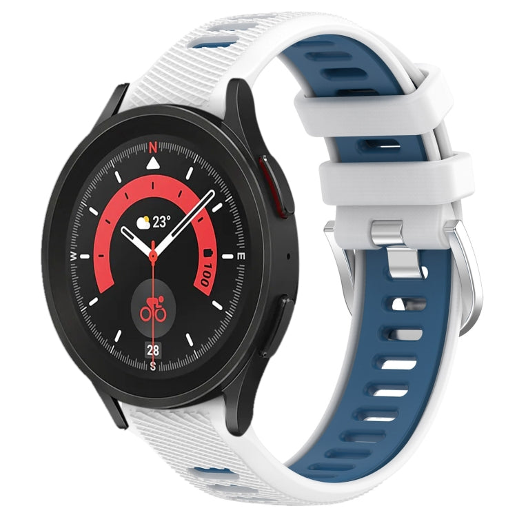 For Samsung Galaxy Watch5 Pro 45mm 20mm Sports Two-Color Steel Buckle Silicone Watch Band(White+Blue) by bashfashion