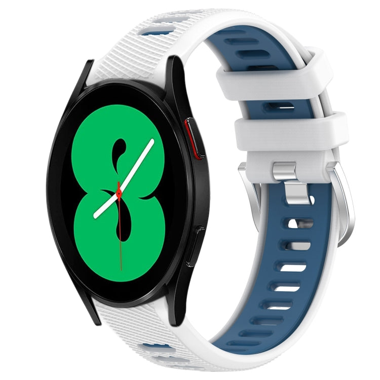 For Samsung Galaxy Watch4 44mm 20mm Sports Two-Color Steel Buckle Silicone Watch Band(White+Blue) by bashfashion