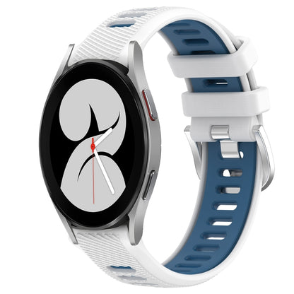 For Samsung Galaxy Watch4 40mm 20mm Sports Two-Color Steel Buckle Silicone Watch Band(White+Blue) by bashfashion