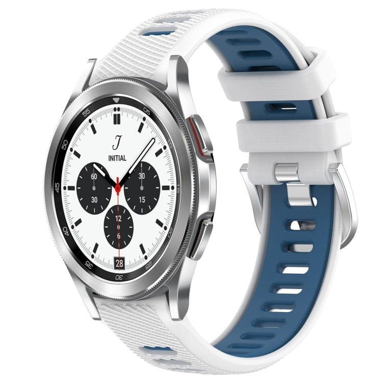 For Samsung Galaxy Watch4 Classic 42mm 20mm Sports Two-Color Steel Buckle Silicone Watch Band(White+Blue) by bashfashion