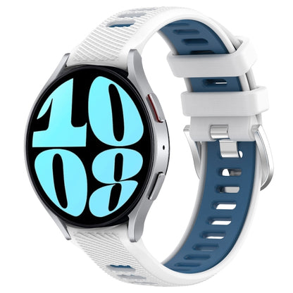 For Samsung Galaxy Watch 6 44mm 20mm Sports Two-Color Steel Buckle Silicone Watch Band(White+Blue) by bashfashion