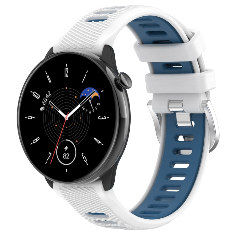 For Samsung Galaxy Watch 6 Classic 43mm 20mm Sports Two-Color Steel Buckle Silicone Watch Band(White+Blue) by bashfashion