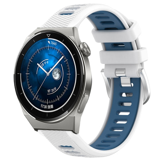 For Huawei Watch GT3 Pro 43mm 20mm Sports Two-Color Steel Buckle Silicone Watch Band(White+Blue) by bashfashion