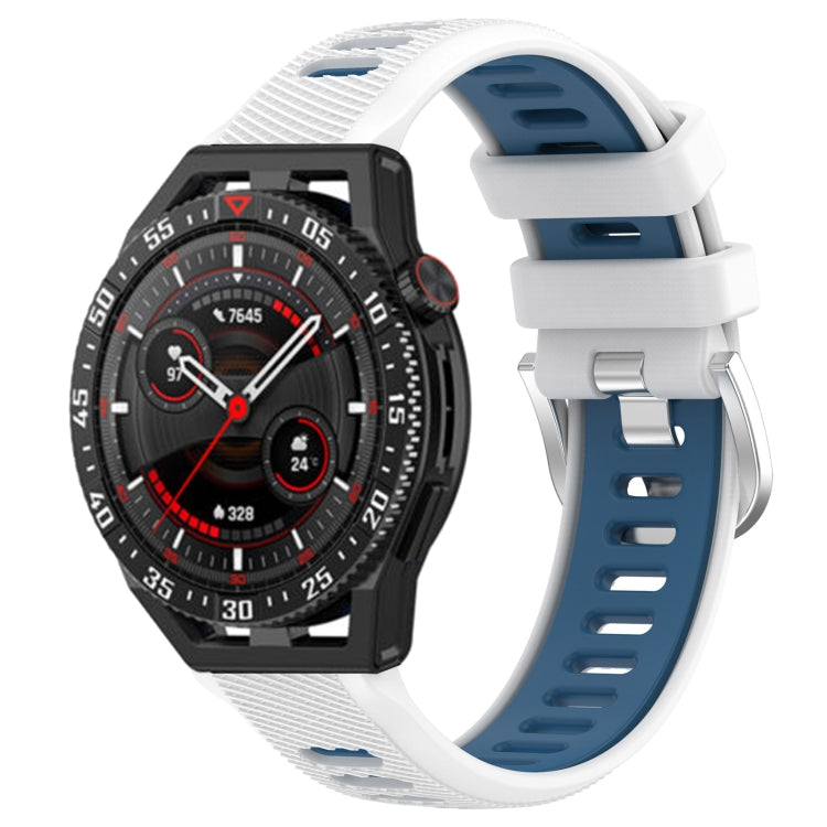 For Huawei Watch GT3 SE 22mm Sports Two-Color Steel Buckle Silicone Watch Band(White+Blue) by bashfashion