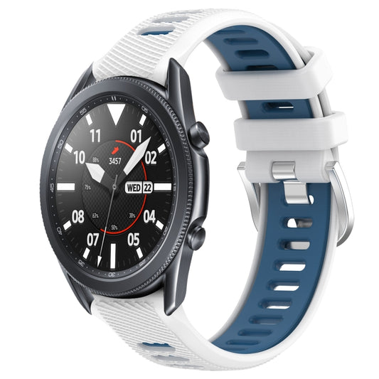 For Samsung Galaxy Watch3 45mm 22mm Sports Two-Color Steel Buckle Silicone Watch Band(White+Blue) by bashfashion