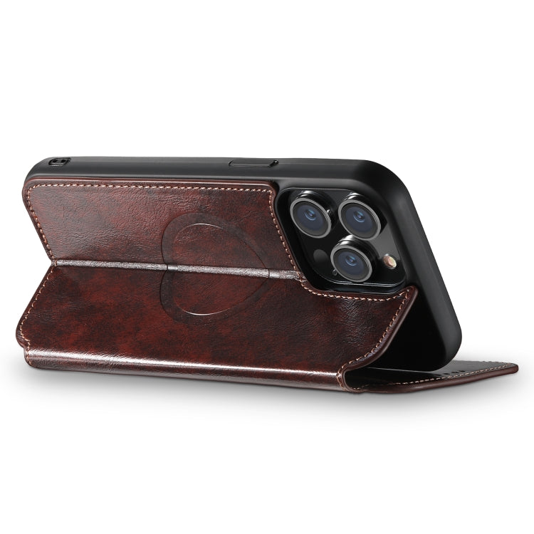 For iPhone 12 / 12 Pro Suteni J05 Leather Magnetic Magsafe Phone Case(Brown) by Suteni