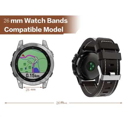 For Garmin Tactix Delta 26mm Sewing Leather Steel Buckle Watch Band(Black) by bashfashion