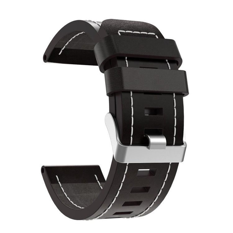 For Garmin Fenix 5X Plus 26mm Sewing Leather Steel Buckle Watch Band(Black) by bashfashion