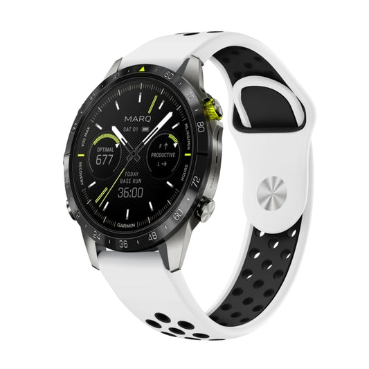 For Garmin MARQ Athlete Gen 2 22mm Sports Breathable Silicone Watch Band(White+Black) by bashfashion