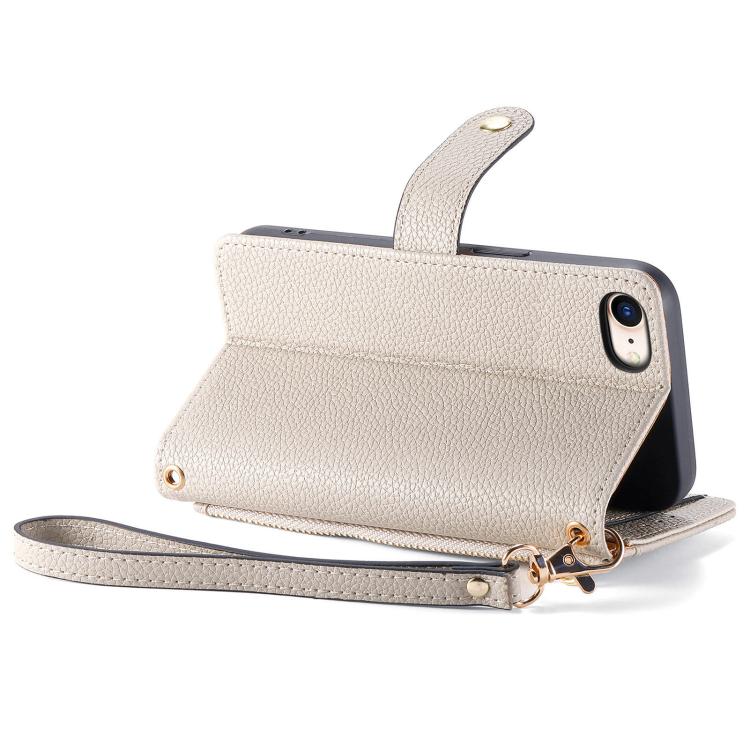 For iPhone 16e Love Zipper Lanyard Leather Phone Case(Gray) by bashfashion