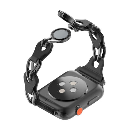 For Apple Watch 42mm Hollow Leather Chain Magnetic Buckle Watch Band(Black) by bashfashion