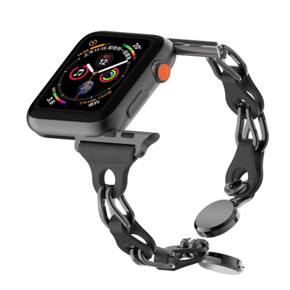 For Apple Watch 38mm Hollow Leather Chain Magnetic Buckle Watch Band(Black) by bashfashion