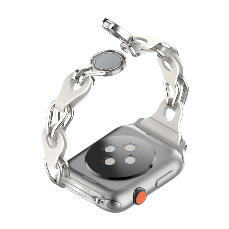 For Apple Watch 3 42mm Hollow Leather Chain Magnetic Buckle Watch Band(White) by bashfashion